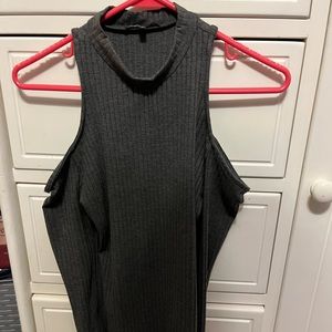 Shoulder cutout gray sweater